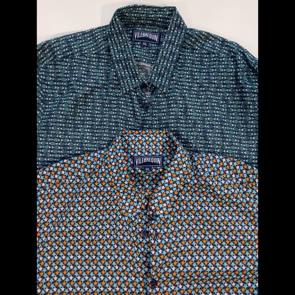 Lot of 2 Mens Vilebrequin Shirts fish, turtles pattern thin lightweight XL - Picture 1 of 14